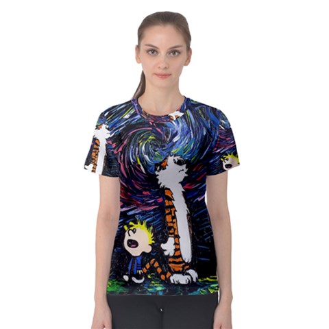 Cartoon Art Starry Night Van Gogh Women s Sport Mesh T-shirt by Modalart