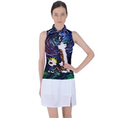 Cartoon Art Starry Night Van Gogh Women s Sleeveless Polo T-shirt by Modalart