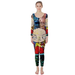 Cartoon Starry Night Vincent Van Gogh Long Sleeve Catsuit by Modalart