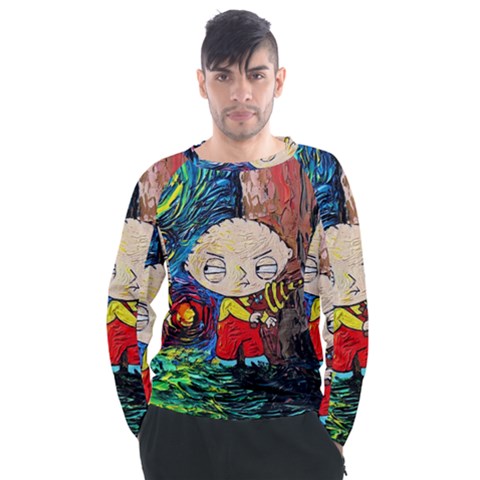 Cartoon Starry Night Vincent Van Gogh Men s Long Sleeve Raglan T-shirt by Modalart