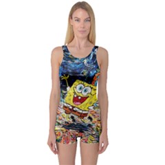 Art Cartoon Starry Night Van Gogh One Piece Boyleg Swimsuit by Modalart