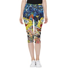 Art Cartoon Starry Night Van Gogh Inside Out Lightweight Velour Capri Leggings  by Modalart