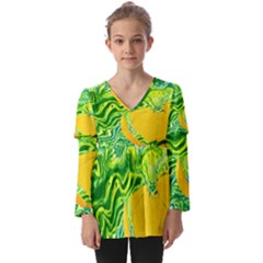 Zitro Abstract Sour Texture Food Kids  V Neck Casual Top by Amaryn4rt