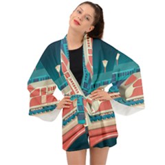 Bridge Transportation Train Toys Long Sleeve Kimono by Modalart