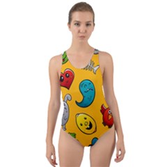 Graffiti Characters Seamless Ornament Cut-out Back One Piece Swimsuit by Bedest