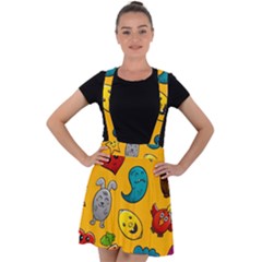 Graffiti Characters Seamless Ornament Velvet Suspender Skater Skirt by Bedest