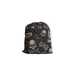 Grunge Seamless Pattern With Skulls Drawstring Pouch (xs) by Bedest