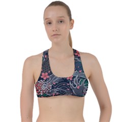 Japanese Wave Koi Illustration Seamless Pattern Criss Cross Racerback Sports Bra by Bedest