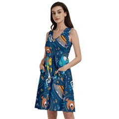 Seamless Pattern Vector Submarine With Sea Animals Cartoon Sleeveless Dress With Pocket by Bedest