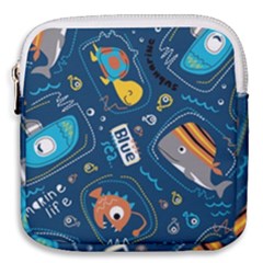 Seamless Pattern Vector Submarine With Sea Animals Cartoon Mini Square Pouch by Bedest