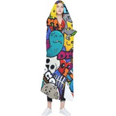 Graffiti Characters Seamless Pattern Wearable Blanket by Bedest