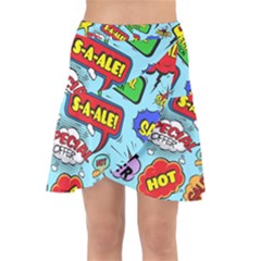 Comic Bubbles Seamless Pattern Wrap Front Skirt by Bedest