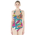 Comic Colorful Seamless Pattern Halter Swimsuit View1