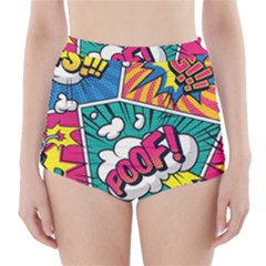 Comic Colorful Seamless Pattern High-waisted Bikini Bottoms by Bedest