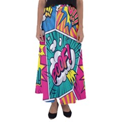 Comic Colorful Seamless Pattern Flared Maxi Skirt by Bedest