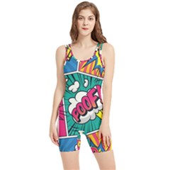 Comic Colorful Seamless Pattern Women s Wrestling Singlet by Bedest