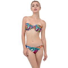 Comic Colorful Seamless Pattern Classic Bandeau Bikini Set by Bedest