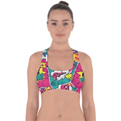 Comic Colorful Seamless Pattern Cross Back Hipster Bikini Top  by Bedest