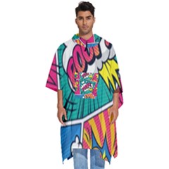 Comic Colorful Seamless Pattern Men s Hooded Rain Ponchos by Bedest