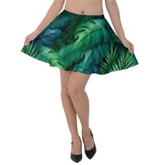 Tropical Green Leaves Background Velvet Skater Skirt by Bedest