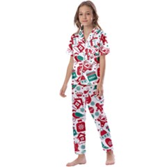 Background Vector Texture Christmas Winter Pattern Seamless Kids  Satin Short Sleeve Pajamas Set by Pakjumat