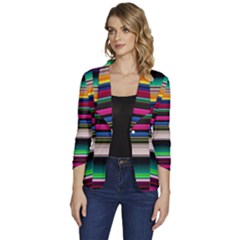 Horizontal Lines Colorful Women s One-button 3/4 Sleeve Short Jacket by Pakjumat