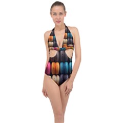 Macaroon Sweet Treat Halter Front Plunge Swimsuit by Pakjumat