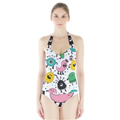 Funny Monster Pattern Halter Swimsuit by Pakjumat