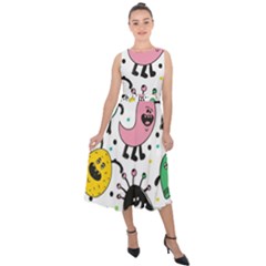 Funny Monster Pattern Midi Tie-back Chiffon Dress by Pakjumat