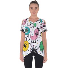 Funny Monster Pattern Cut Out Side Drop T-shirt by Pakjumat