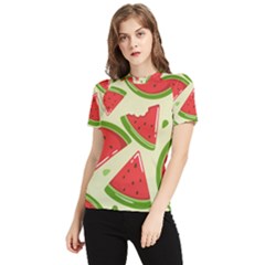 Cute Watermelon Seamless Pattern Women s Short Sleeve Rash Guard by Pakjumat