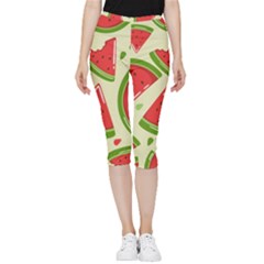 Cute Watermelon Seamless Pattern Inside Out Lightweight Velour Capri Leggings  by Pakjumat