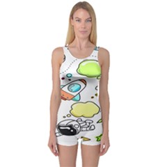 Sketch Cartoon Space Set One Piece Boyleg Swimsuit by Hannah976