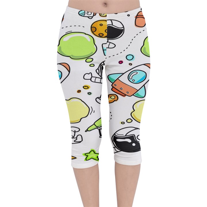 Sketch Cartoon Space Set Velvet Capri Leggings 