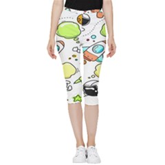 Sketch Cartoon Space Set Inside Out Lightweight Velour Capri Leggings  by Hannah976