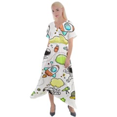 Sketch Cartoon Space Set Cross Front Sharkbite Hem Maxi Dress by Hannah976