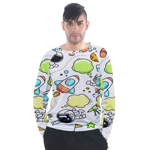 Sketch Cartoon Space Set Men s Long Sleeve Raglan T-shirt by Hannah976