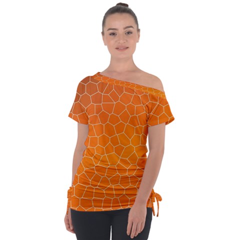 Orange Mosaic Structure Background Off Shoulder Tie-up T-shirt by Hannah976