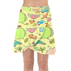 Cute Sketch Child Graphic Funny Wrap Front Skirt by Hannah976