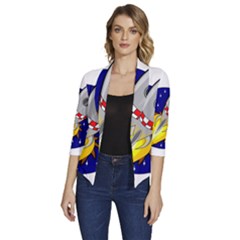 Rocket Ship Launch Vehicle Moon Women s Draped Front 3/4 Sleeve Shawl Collar Jacket by Sarkoni