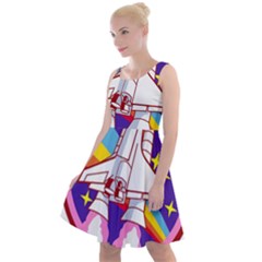 Badge Patch Pink Rainbow Rocket Knee Length Skater Dress by Sarkoni