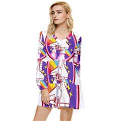 Badge Patch Pink Rainbow Rocket Tiered Long Sleeve Mini Dress by Sarkoni