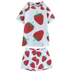 Seamless Pattern Fresh Strawberry Kids  Swim T-shirt And Shorts Set by Sarkoni