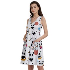 Playing Pandas Cartoons Sleeveless Dress With Pocket by Apen