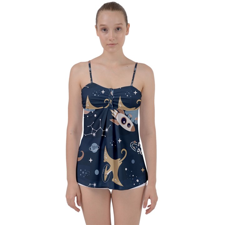 Space Theme Art Pattern Design Wallpaper Babydoll Tankini Top