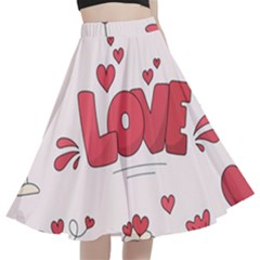 Hand Drawn Valentines Day Element Collection A-line Full Circle Midi Skirt With Pocket by Bedest