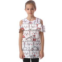 Cute Cat Chef Cooking Seamless Pattern Cartoon Fold Over Open Sleeve Top by Bedest