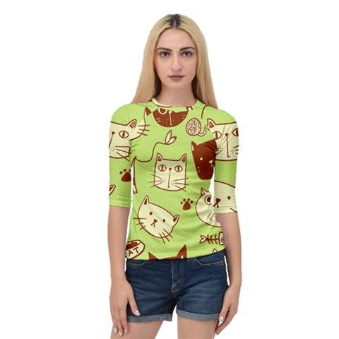 Cute Hand Drawn Cat Seamless Pattern Quarter Sleeve Raglan T-shirt by Bedest