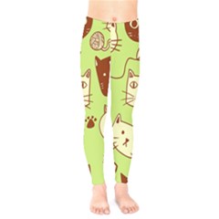 Cute Hand Drawn Cat Seamless Pattern Kids  Leggings by Bedest