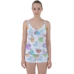 Cartoon Bird Cute Doodle Bird Tie Front Two Piece Tankini by Bedest